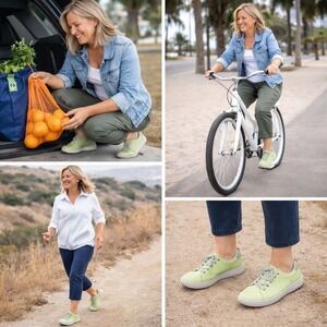 Softinos by Fly London Isleen Green Leather Sneakers Slip On Bungee Lace EU 39